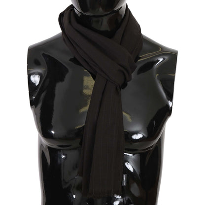Dolce & Gabbana Brown Virgin Wool Striped Pattern Wrap Scarf Wool Wrap Shawls