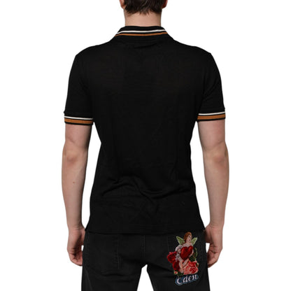 Dolce & Gabbana Black DG Silk Vneck Collared Men Polo T-shirt