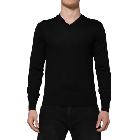 Dolce & Gabbana Black Cashmere V-Neck Long Sleeves T-shirt TSH90541-50