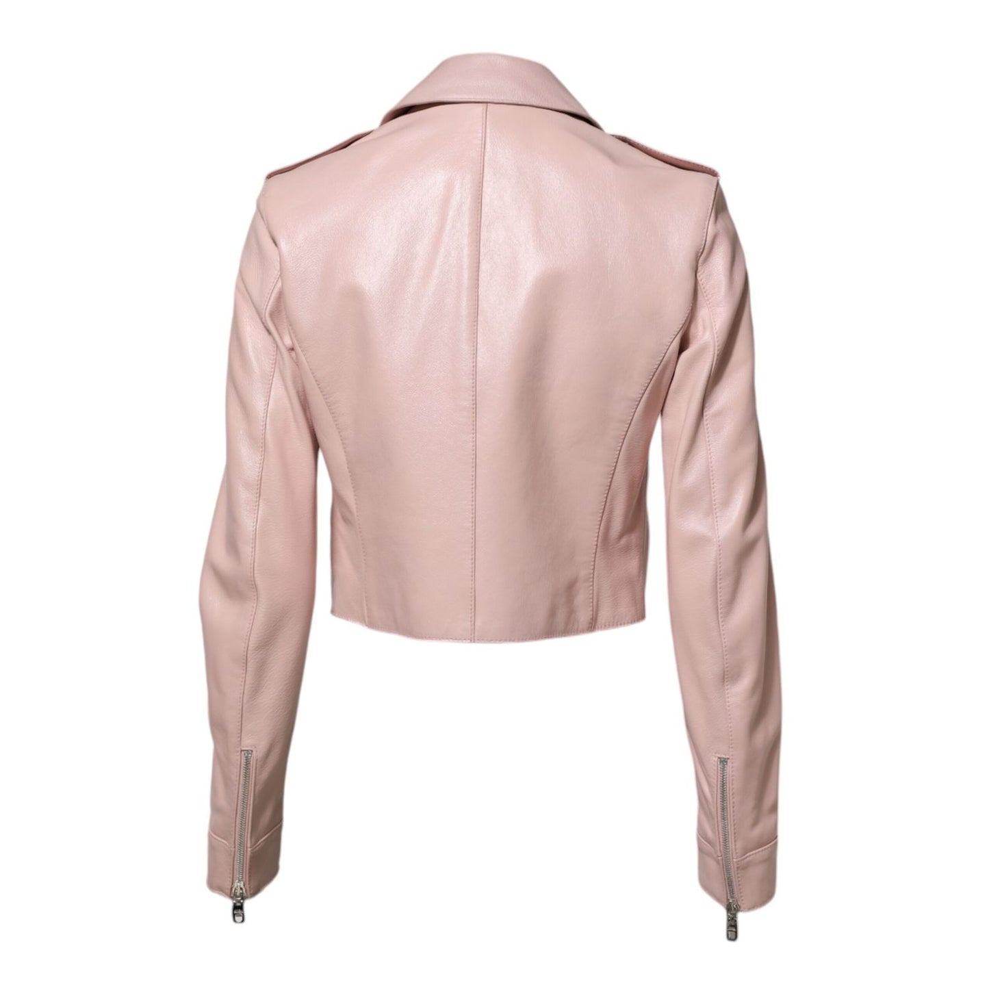 Dolce & Gabbana Light Pink Collar Leather Women Biker Jacket