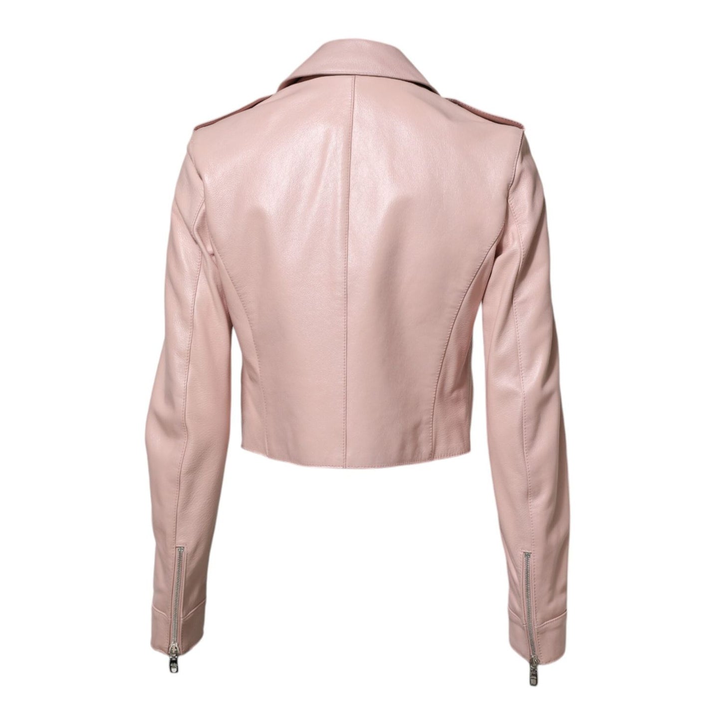 Dolce & Gabbana Light Pink Collar Leather Women Biker Jacket JKT41393-38