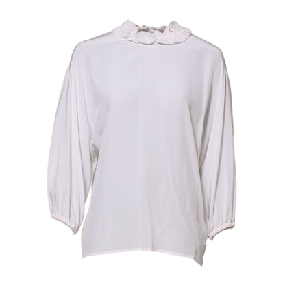 Dolce & Gabbana White Ruffled Neckline Blouse Pullover Top