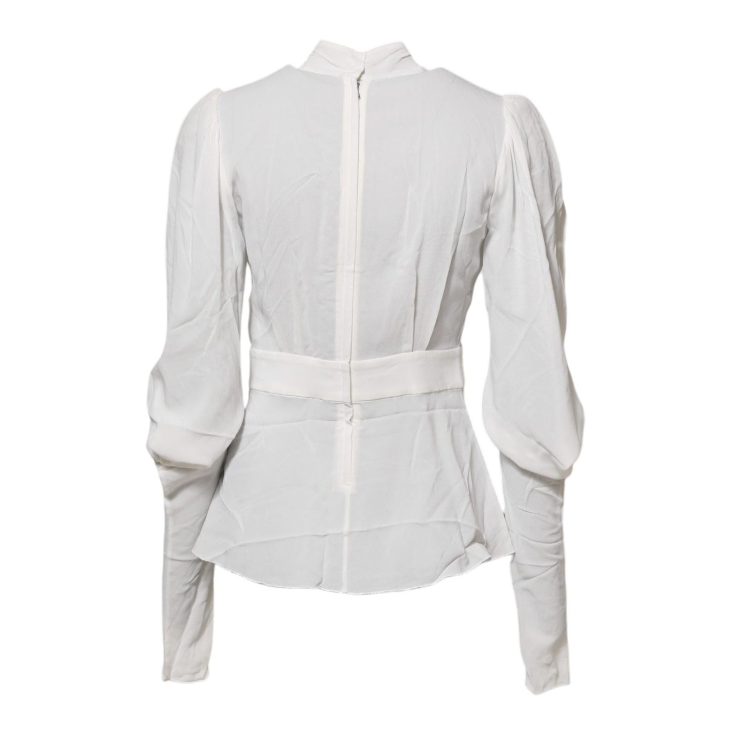 Dolce & Gabbana White Viscose Ascot Collar Long Sleeves Top TSH86562-38
