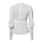 Dolce & Gabbana White Viscose Ascot Collar Long Sleeves Top TSH86562-38