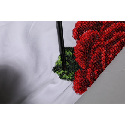 Dolce & Gabbana White Rose Embroidery Collared Shirt Top