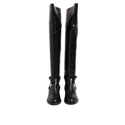 Elisabetta Franchi Black Leather Buckled High Boots Shoes LA12610-36