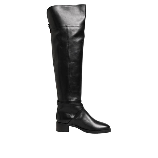 Elisabetta Franchi Black Leather Buckled High Boots Shoes LA12610-36