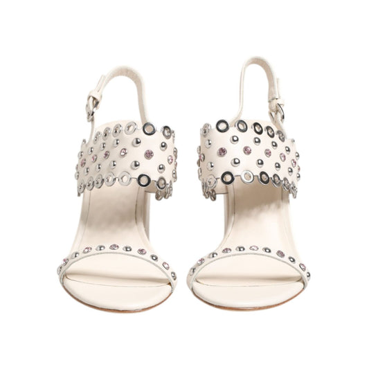 ASH White Block Heeled Studded Quarter Strap Sandals Shoes LA12600-40