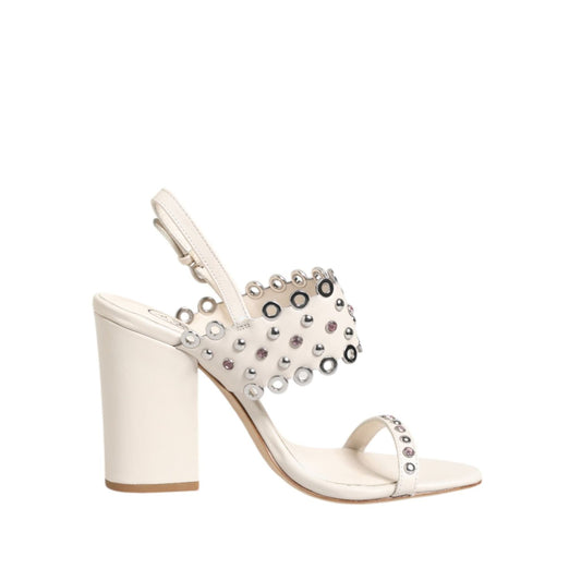 ASH White Block Heeled Studded Quarter Strap Sandals Shoes LA12600-40