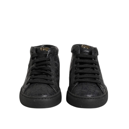 HIDE & JACK Black Leather Lace Up Mid Top Sneakers Shoes LA12568-37