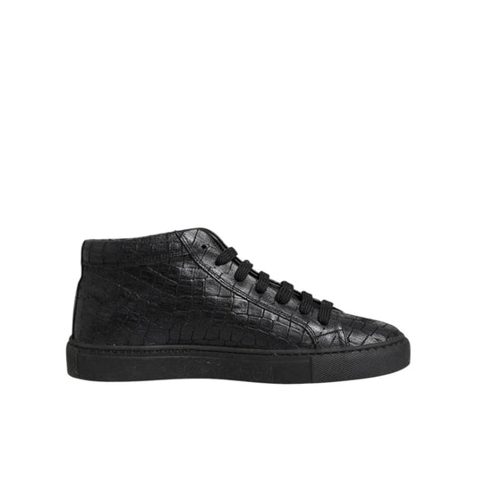 HIDE & JACK Black Leather Lace Up Mid Top Sneakers Shoes LA12568-37