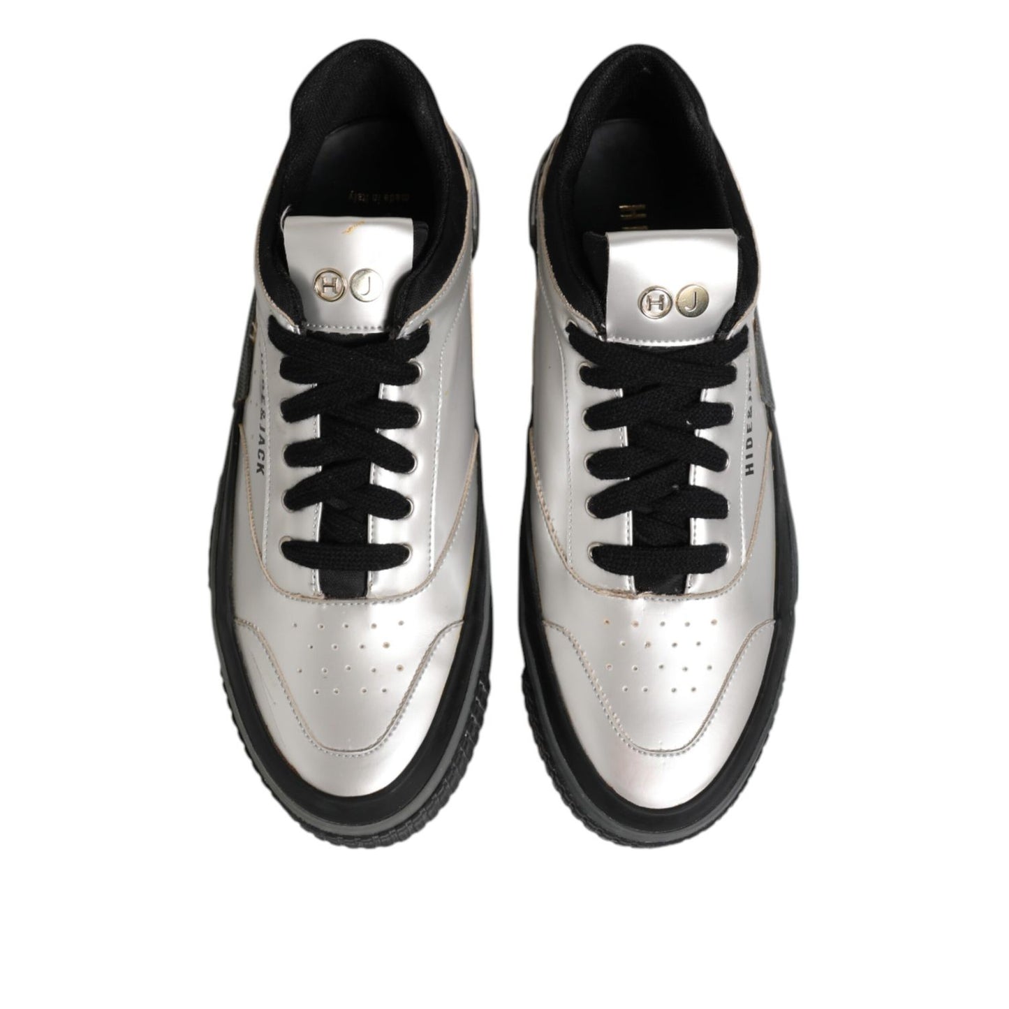 HIDE & JACK Silver Leather Lace Up Low Top Sneakers Shoes