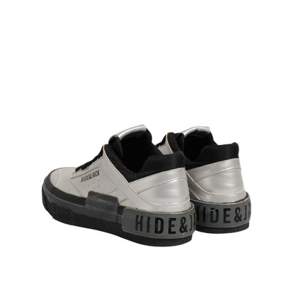HIDE & JACK Silver Leather Lace Up Low Top Sneakers Shoes