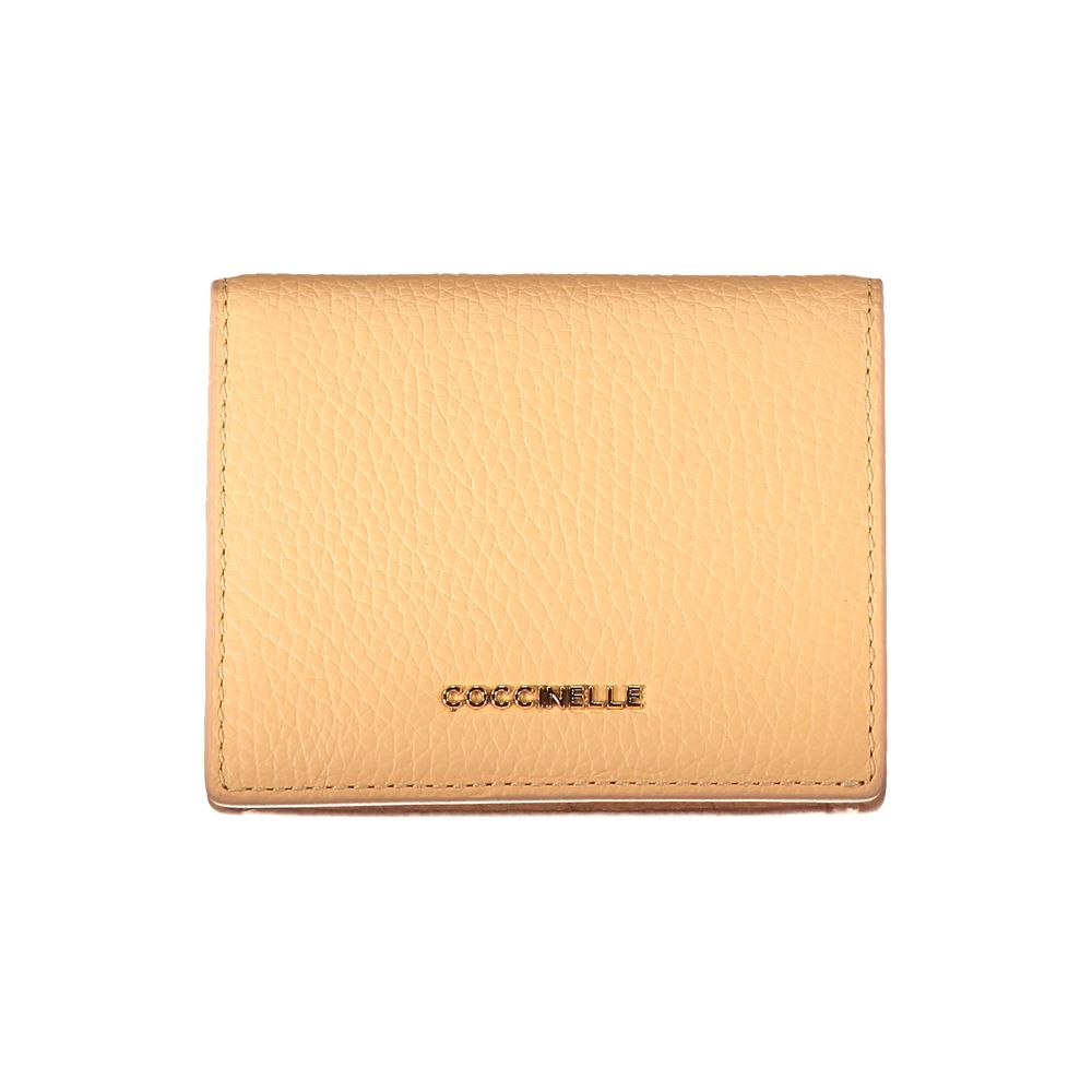 Coccinelle Orange Leather Wallet with logo, automatic closure, coin purse, card spaces, and two compartments.