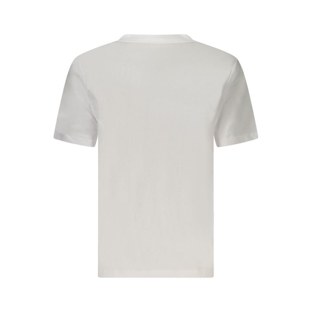 Back view of Calvin Klein White Cotton Women T-Shirt displaying simple minimalist design and soft fabric.