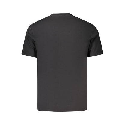Back view of Calvin Klein Black Cotton T-Shirt with short sleeves and crew neck, featuring a logo application.