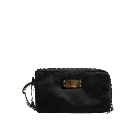 Dolce & Gabbana Black Nylon Logo Plaque Keyring Pouch Clutch Bag BAG1468