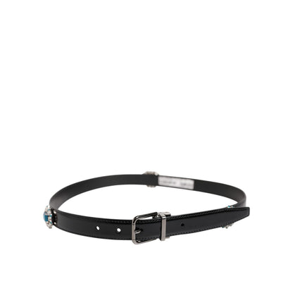 Dolce & Gabbana Black Embellished Metal Logo Buckle Belt