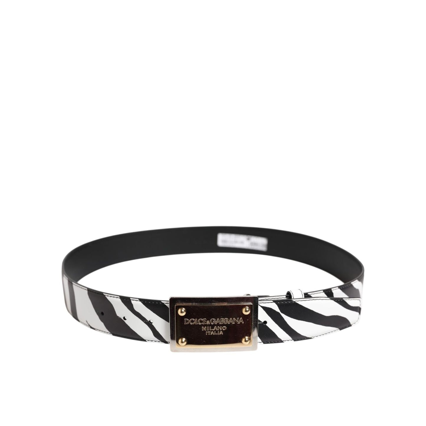 Dolce & Gabbana Black White Zebra Gold Metal Logo Buckle Belt BEL9410-95
