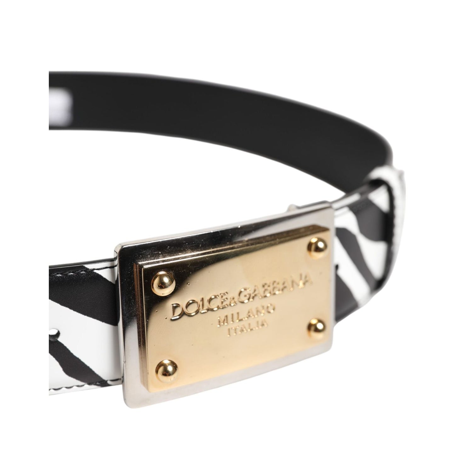 Dolce & Gabbana Black White Zebra Gold Metal Logo Buckle Belt BEL9410-95