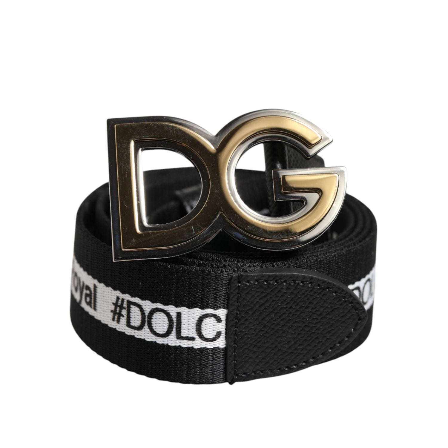Dolce & Gabbana Black Cotton Metal DG Logo Gold Buckle Belt