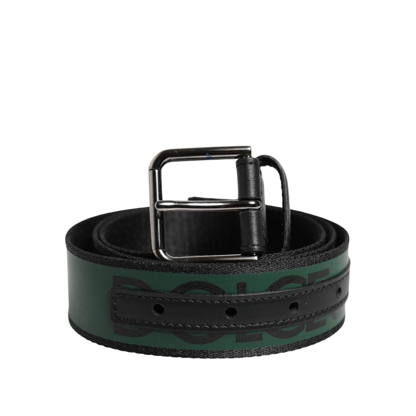 Dolce & Gabbana Green Black Polyester DG Logo Buckle Belt