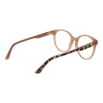 Guess Beige Women Glasses Frame in acetate with full-rim round style, featuring a leopard pattern on temples. Size 55-18-140, spring hinge.