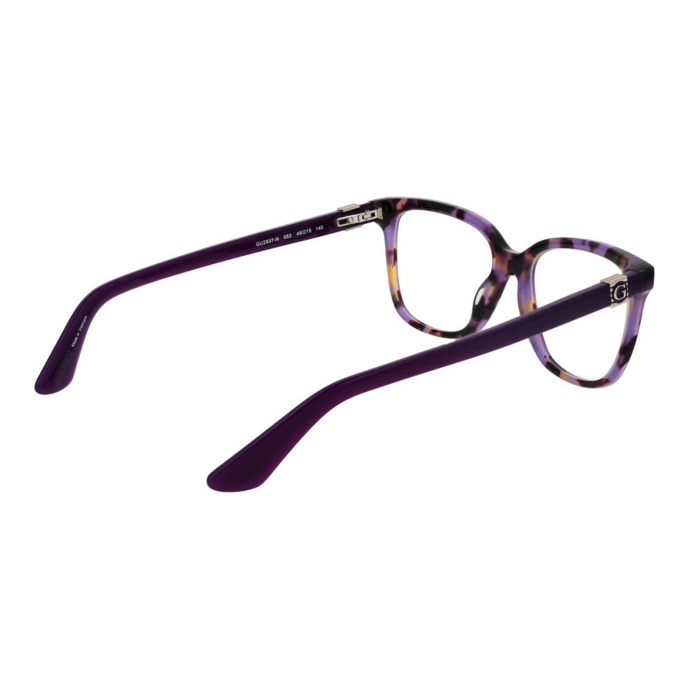 Guess Purple Women Glasses Frame with full-rim purple plastic frame and rectangle demo lenses.