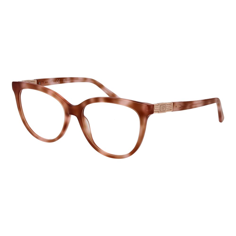 Guess Brown Women Glasses Frame, acetate full-rim cat eye style, demo plastic lenses, spring hinge, includes branded case, size 54-16-140.