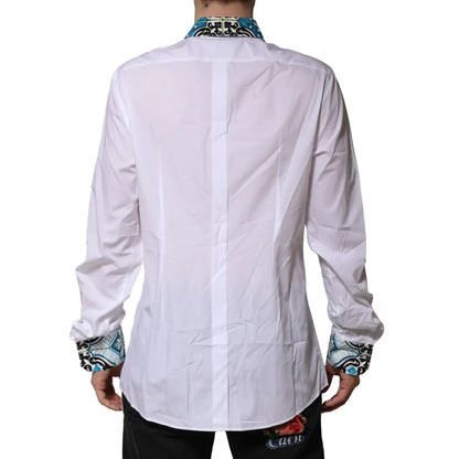 Dolce & Gabbana White Majolica Detailing GOLD Dress Shirt