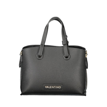 Mario Valentino Black Polyethylene Women Handbag with double handles and shoulder strap, displaying chic designer sophistication.