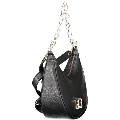 Guess Jeans Black Polyethylene Women Handbag with chain shoulder handle and detachable strap.