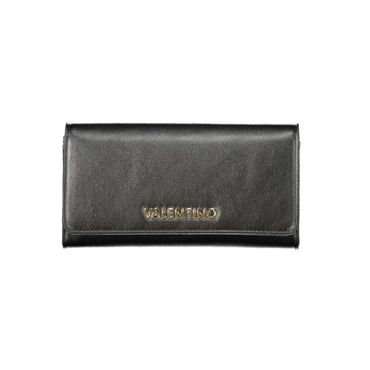 Mario Valentino Black Polyethylene Women Wallet with iconic logo, two compartments, coin purse, and cardholder spaces.