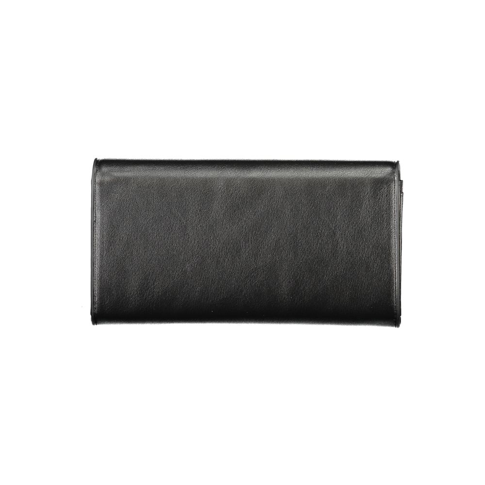 Mario Valentino Black Polyethylene Women Wallet showcasing elegant design with iconic logo and organized compartments.