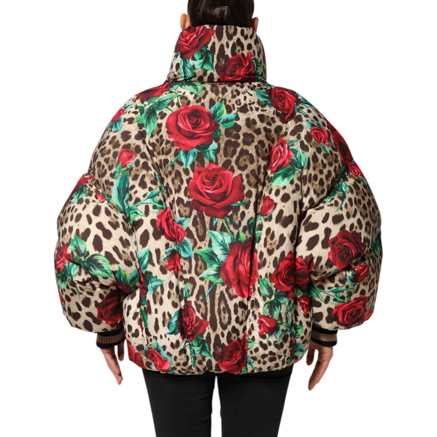 Dolce & Gabbana Multicolor Leopard Rose Puffer Quilted Jacket