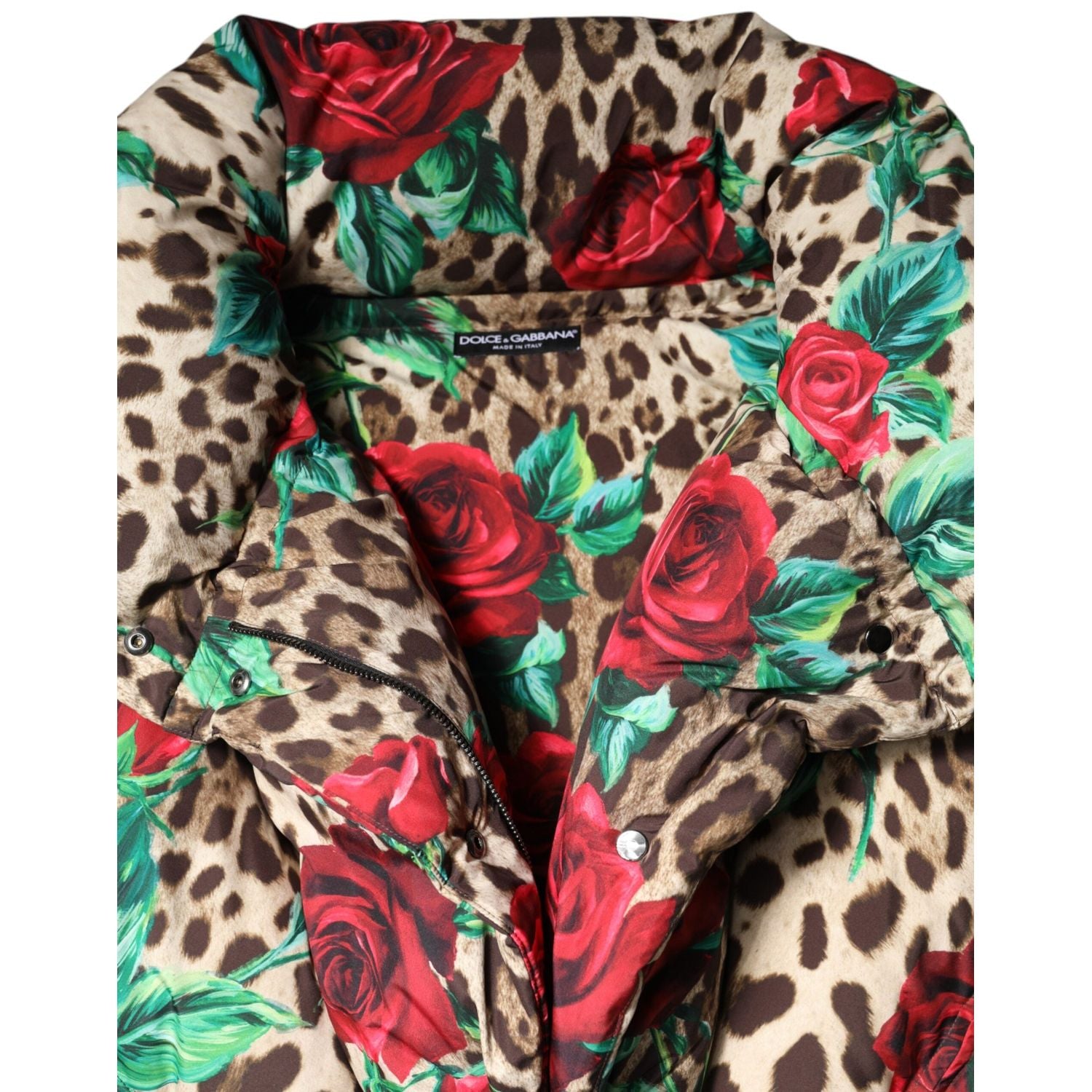 Dolce & Gabbana Multicolor Leopard Rose Puffer Quilted Jacket