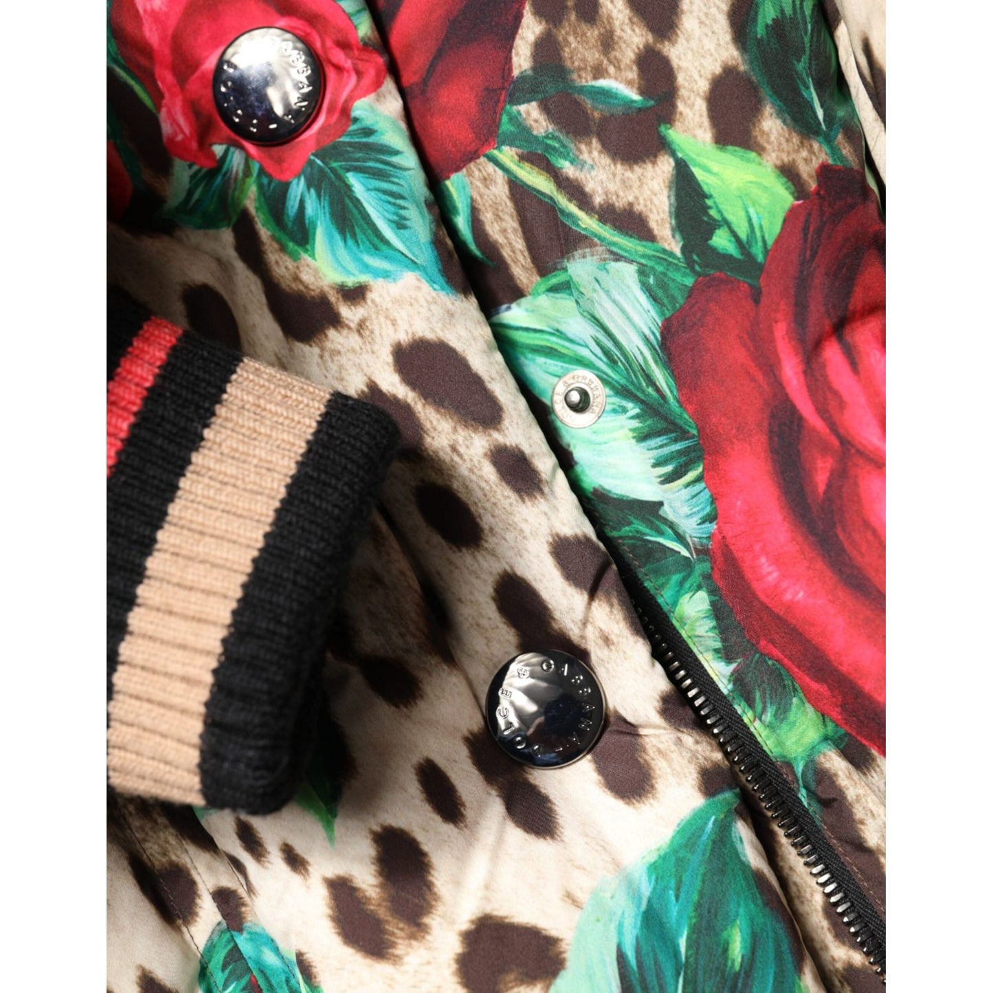 Dolce & Gabbana Multicolor Leopard Rose Puffer Quilted Jacket