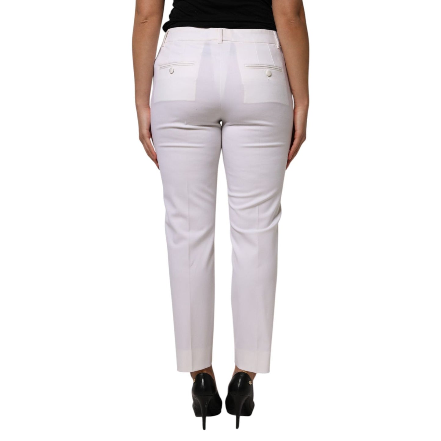 Dolce & Gabbana White Wool Mid Waist Tapered Pants PAN76554-46