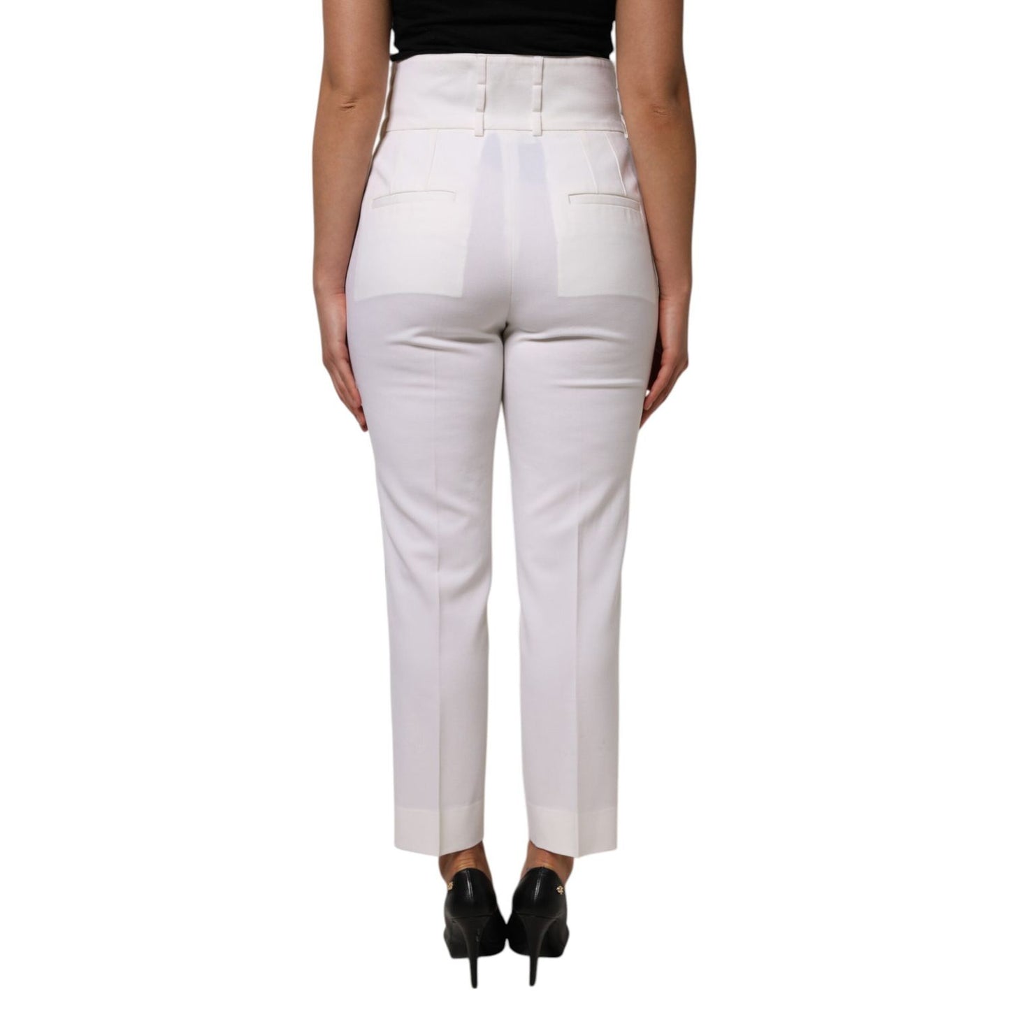 Dolce & Gabbana White Wool High Waist Tapered Pants PAN76555-46