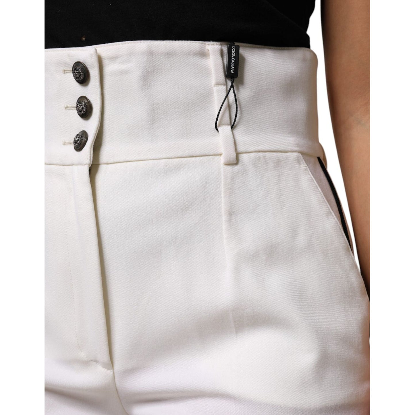 Dolce & Gabbana White Wool High Waist Tapered Pants PAN76555-46