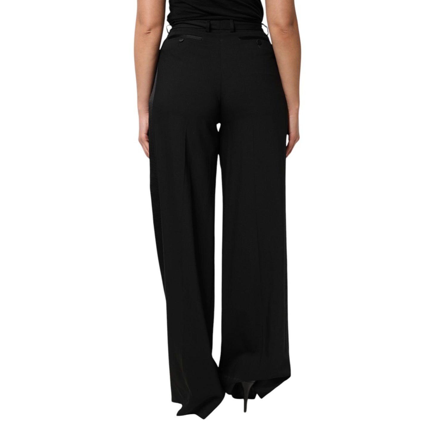 Dolce & Gabbana Black Wool High Waist Wide Leg Pants PAN76556-40