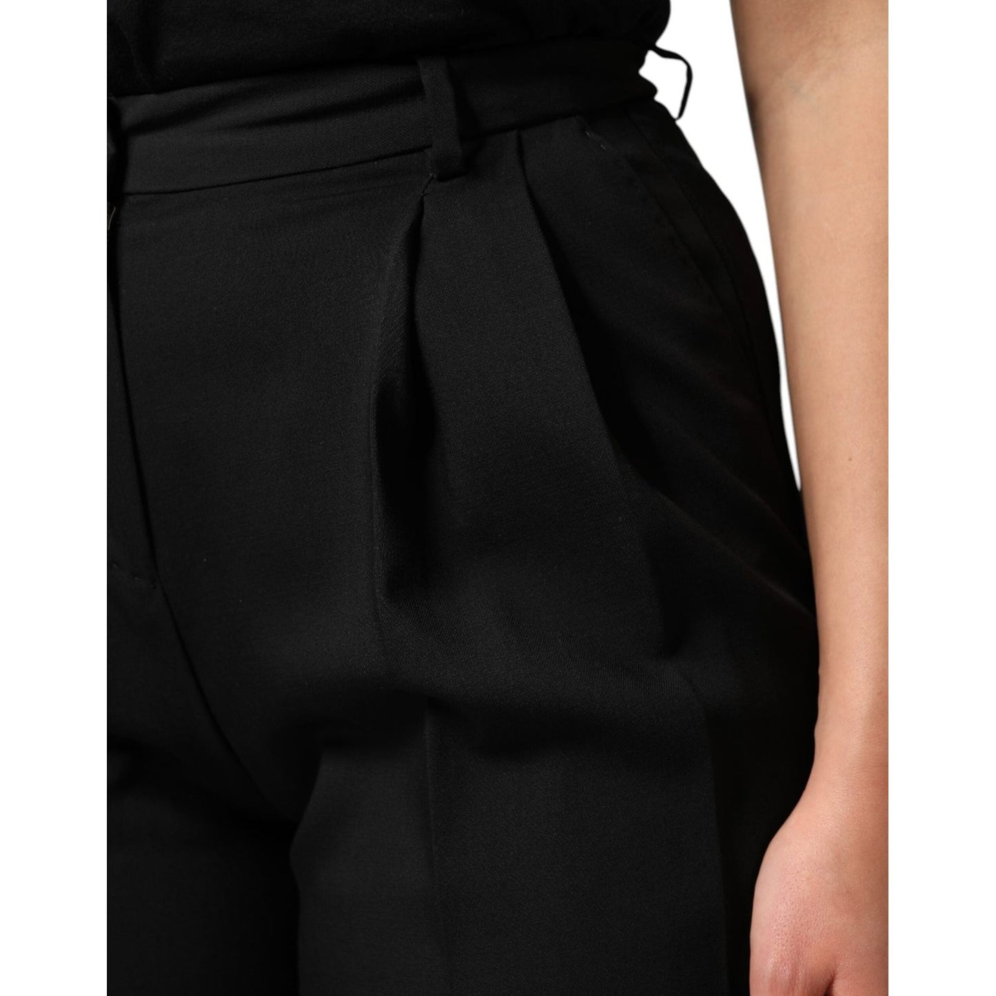 Dolce & Gabbana Black Wool High Waist Wide Leg Pants PAN76556-40