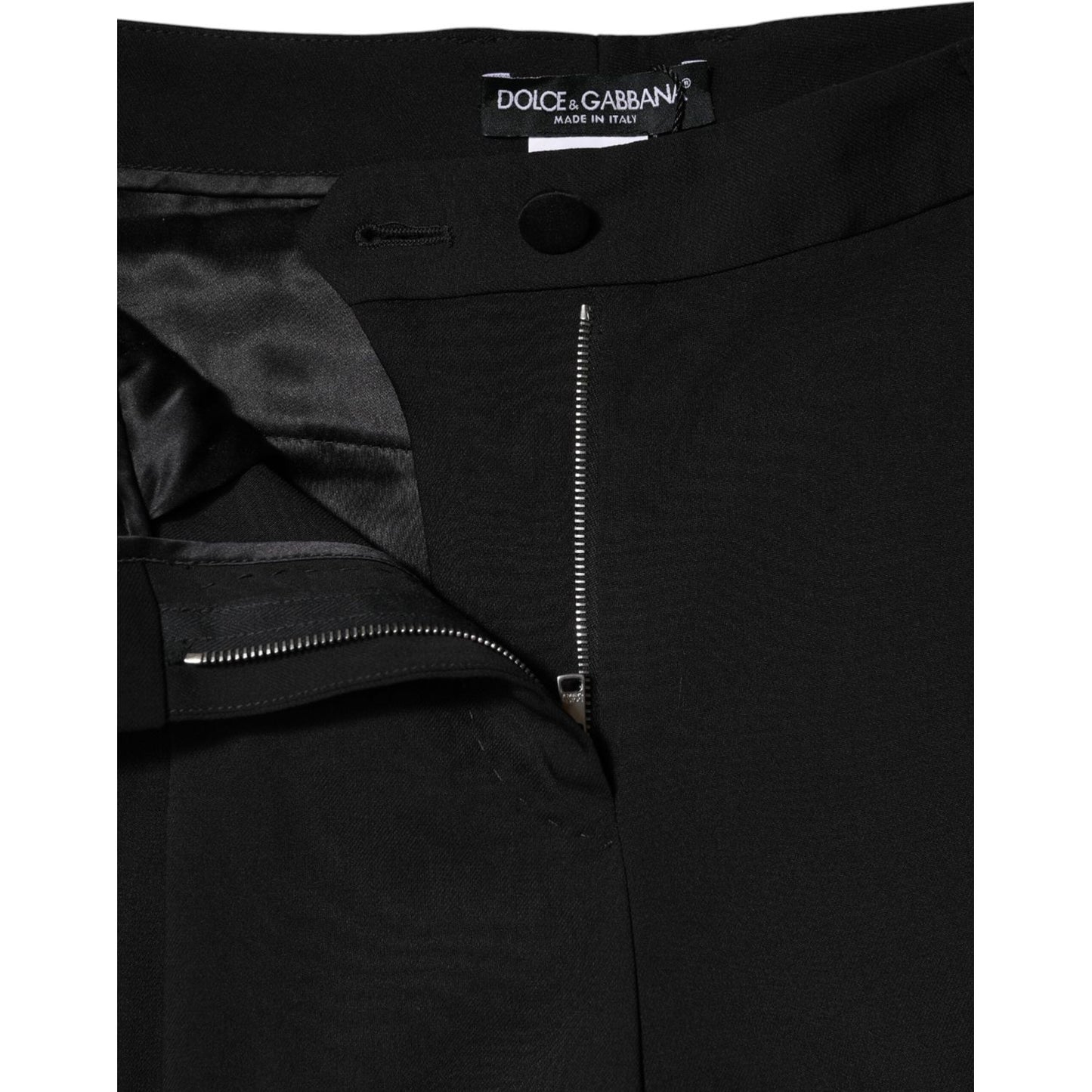 Dolce & Gabbana Black Wool High Waist Wide Leg Pants PAN76556-40