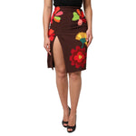 Dolce & Gabbana Brown Floral High Waist Side Slit Skirt SKI2152-40