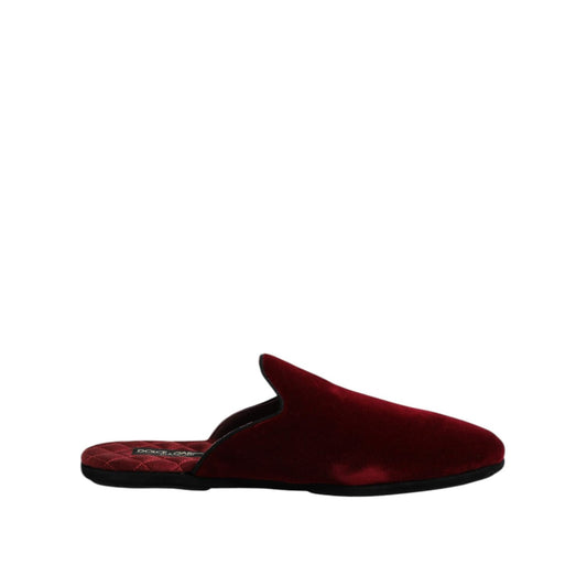 Dolce & Gabbana Red Viscose Velvet Slides Flat Slipper Shoes