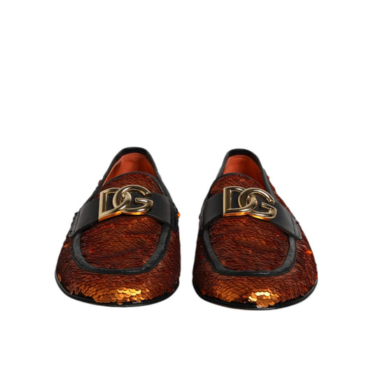 Dolce & Gabbana Orange Sequin Embellished Men Loafers Shoes MV7626-41