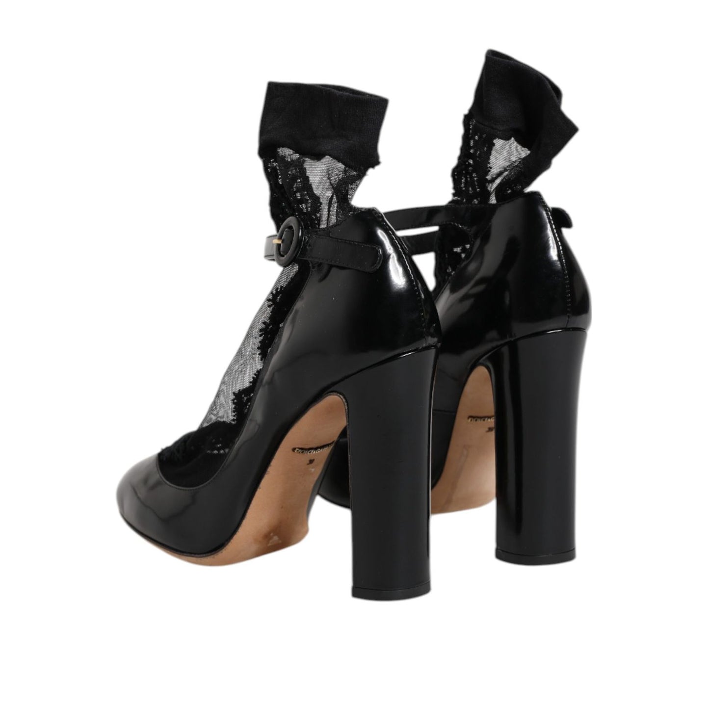 Dolce & Gabbana Black Leather Lace Socks Heels Pumps Shoes