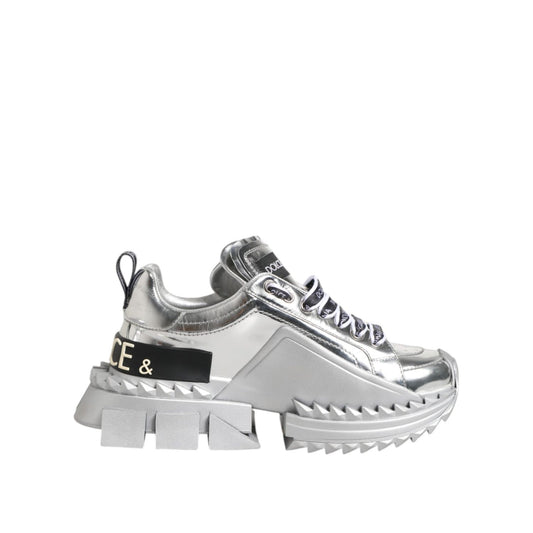 Dolce & Gabbana Silver Leather Super Queen Sneakers Shoes LA12761-35