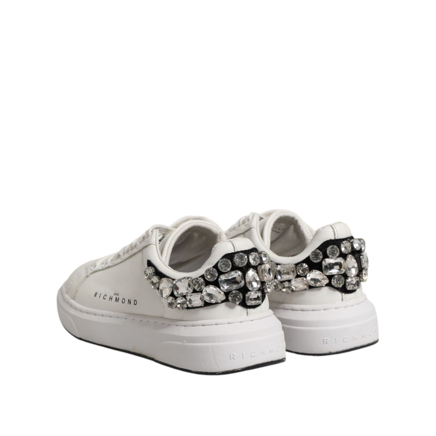 John Richmond White Rhinestone Embellished Sneakers Shoes