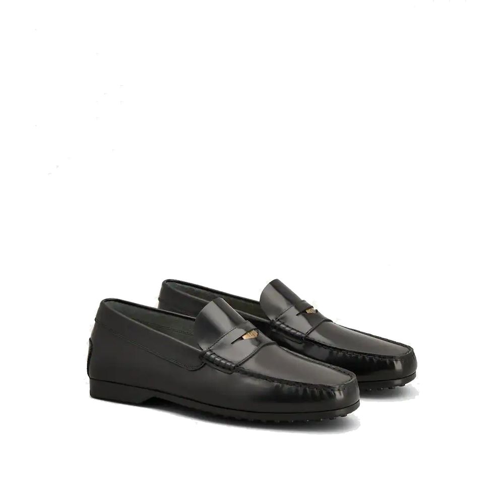 Tod's Black Calfskin Slip-On Loafers